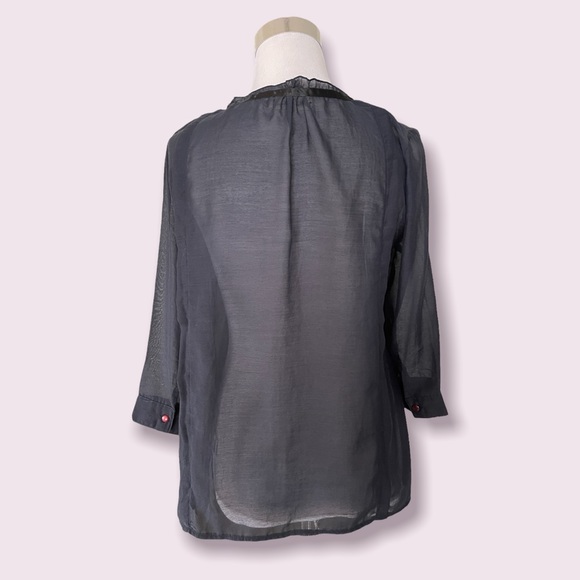 Nano Universe (Japan) Black Semi Sheer Tie Front Blouse - Picture 4 of 5